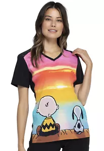 Charlie Brown & Snoopy Cherokee Scrubs Tooniforms Peanuts V Neck Top TF637 PNTC - Picture 1 of 6