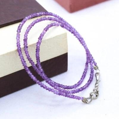 Ожерелья из натурального аметиста ограненные драгоценные камни Rondelle бисер целебная энергия 18 дюймов - Изображение 1 из 4
