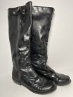 NINE WEST Black Leather Buckle Zip Side Knee Height Round Toe Boots 8.5 M