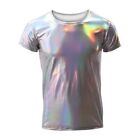 Men's Faux Leather T-Shirt Tops Shiny Metallic Wet Look Fitted Stage Club Wear