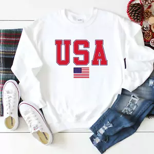 USA Sweatshirt American Flag Unisex Sweater Pullover Heavy Blend Crewneck Jumper - Picture 1 of 4