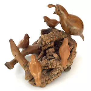 Mutter Wachteln und Küken Figur Skulptur handgeschnitzt Nussbaum Wurzelholz Vintage 80er - Bild 1 von 14