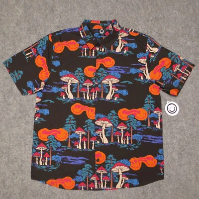 Camisa Psicodélica Champiñón Adulto Mediana NEFF Bosque Cara Sonriente Abotonada Para Hombres Foto 1 de 4