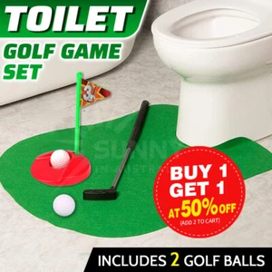 Novelty Toilet Mini Golf Potty Putter Bathroom Game Toy Trainer Set Xmas Gift - Picture 1 of 7