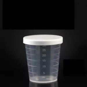 10Pcs 30ml Medicine Measuring Measure Cups With White Lids Cap Clear Container - Picture 1 of 2