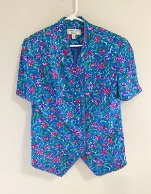 Blazer Adrianna Papell Mujer Vintage Floral 100% Seda Ajustado Talla 18L 4 Botones Foto 1 de 4