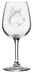 Siberian Husky Dog Themed Etched 12.75oz Wine Glass - Picture 1 of 4
