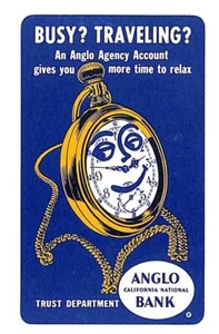 1956 Angelo California National Bank 1956 Pocket Calendar Anthropomorphe Uhr - Bild 1 von 2