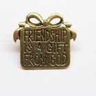 "Friendship is a Gift From God" Wrapped Present Gift Box Gold Tone Pin Lapel