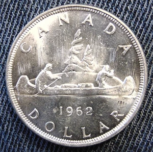 1962 CANADA VERO DOLLARO D'ARGENTO .800 UNC GEM BU lotto D - Foto 1 di 5