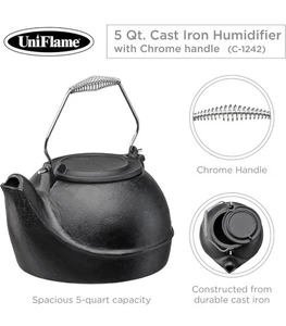 UniFlame, C-1242, 5 Qt. Gusseisen Luftbefeuchter, Chromgriff, schwarze Oberfläche - Bild 1 von 7
