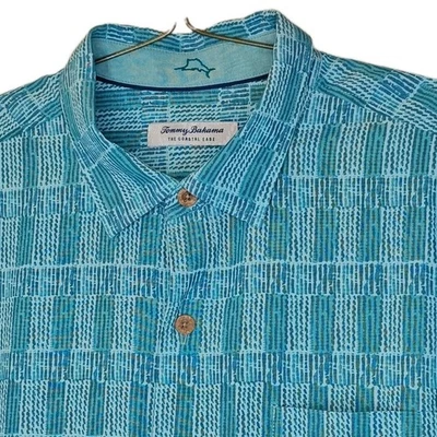 Camisa Tommy Bahama The Coastal Ease Hombres XL Azul Bloque Rejilla Coolmax Island Zone  Foto 1 de 4