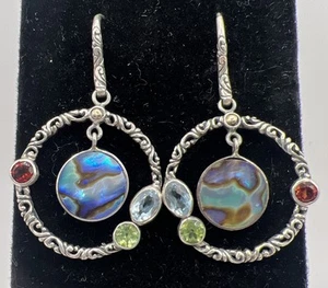 Pendientes Colgantes Estilo Sarda 925 18 kt Artesanales Abilone Granate Aguamarina Peridoto - Imagen 1 de 10