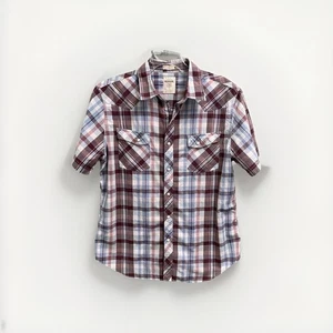 Fossil Pearl Snap Western Shirt Mens Size Large Plaid Cowboy Rodeo Short Sleeve - Picture 1 of 4
