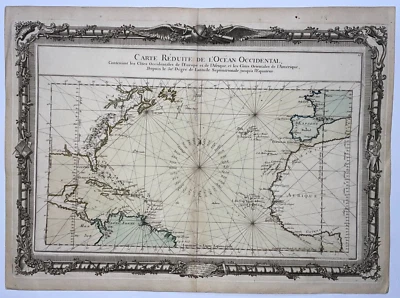 MAPA ANTIGUO GRANDE DEL ATLÁNTICO NORTE 1761 CHARLES-LOUIS DESNOS SIGLO XVIII Foto 1 de 4