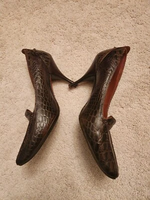 Womens 7M  DONALD J. PLINER Laser Brown Croc Print Square Toe Heel Pumps - Image 1 of 4