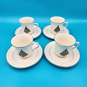 Set of 4 "Christmas Tree" Coffee / Tea Cups with Saucers. - Picture 1 of 9