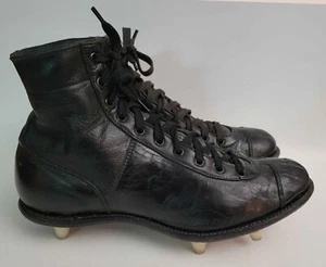 Vintage Riddell 1940s 1950s Black Leather High Top Football Shoes Cleats Sz 7 E - Picture 1 of 9