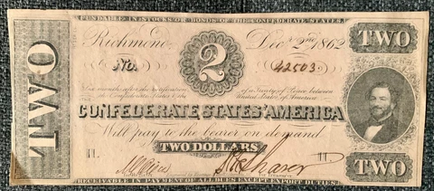1862 $2 CSA T-54 “Judah Benjamin” Confederate States of America Note -- Crisp! Cover