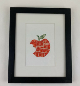 Red Apple Shape Art with Bite, Made From Norway Postage Stamps - Offentlig Sak