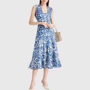 ALEXIS Womens Dress Blue Marianna Printed Poplin Midi Floral Fit Flare Medium - Picture 1 of 14