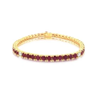 14K Gold Ruby Gemstone Handmade Tennis Bracelet Prong Set Wedding Women Bracelet - Image 1 of 4