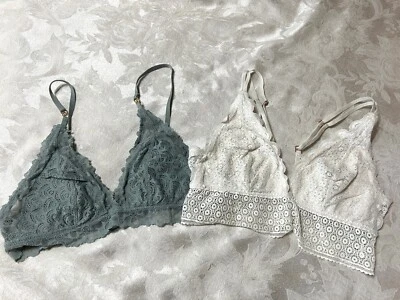 (2) AERIE Lace Lined with Pockets Wirefree S White Sage Bralettes - Image 1 of 4