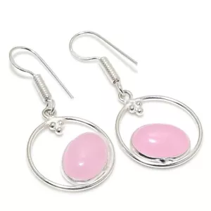 Pink Rose Quartz Gemstone Handmade 925 Sterling Silver Jewelry Earring Sz 1.75" - Picture 1 of 1
