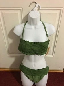 BRAND NEW WOMEN'S SIZE XL 16-18 SANDFLOWER SMOCKED GREEN MOSS 2 PC SWIMSUIT - Picture 1 of 11