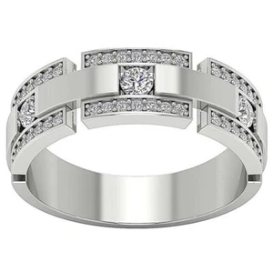 I1 G 0.86 Ct Natural Round Diamond Men's Engagement Wedding Ring 14K White Gold - Picture 1 of 9