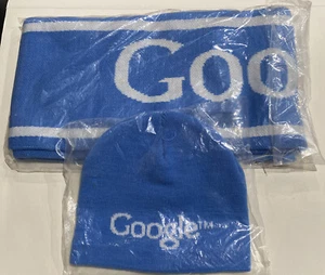 Google Schal Größe 60 "x 7,5" eng Strick weich warm gestreift babyblau. Und Mütze - Bild 1 von 5