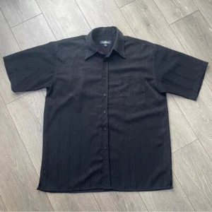 Oleg Cassini Men’s Short Sleeve Silk Button Up Patterned Shirt Black Size XL - Picture 1 of 9