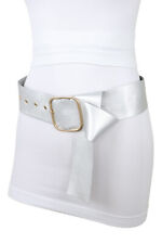 Women Silver Extra Long Wide Fabric Waistband Fashion Belt Hip High Waist XS S