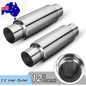2x 2.5" Exhaust Resonator Muffler Silencer 8" Long High Flow Stainless Steel AU - Picture 1 of 6