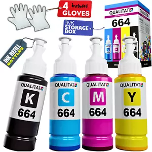 For Epson 664 Ink Refill Bottles 4 Bottle Kit (Black, Cyan, Magenta, Yellow) - Picture 1 of 7