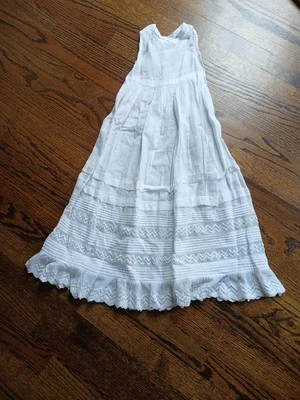 Antiguo Vestido Victoriano Blanco Algodón Encaje Ojales Bautizo Bebé Infante Foto 1 de 4