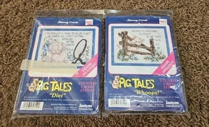 Lot of 2 Stoney Creek Collection Pig Tales Cross Stitch Kits "Diet" "Whoops!" - Picture 1 of 6