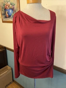 NWT Gilli LONG SLEEVE RUCHED Rayon Top Asymmetrical Neckline L NWT - Picture 1 of 4