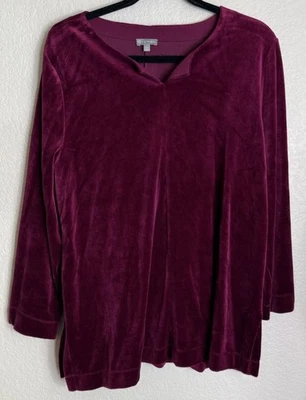 Talbots Womens XL Petite Burgundy Maroon Velvet Blouse Top Tunic Holiday Preppy - Image 1 of 4