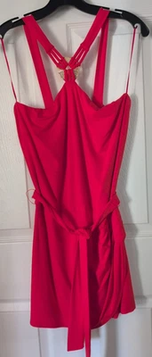 Cache Naranja-Rojo Halter Top 1 pieza Pantalones Cortos Mameluco Talla M Acento Metal Dorado Foto 1 de 4