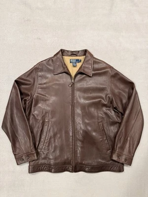 De Colección Polo Ralph Lauren Cuero Suave Chaqueta Bomber Cremallera Completa Marrón Para Hombres Talla Grande Foto 1 de 4