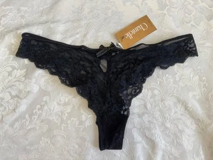 Chantelle Rive Gauche Tanga Black Lace Panty Thong USA Size Med 3089 Sexy New - Picture 1 of 7