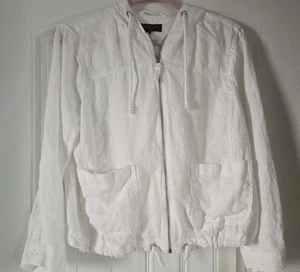 womans Talbots size PETITE PL white hooded long sleeved zip front linen jacket - Picture 1 of 6