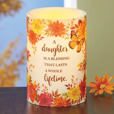 Daughter Floral Butterfly Flickering LED Pillar Candle Flameless Light, Gift - Image 1 of 4