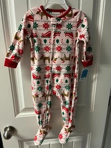 Carter's Mädchen Footie Pyjama Schlafanzug Weihnachten 18 Monate Rentierschlitten Poinsetta - Bild 1 von 3