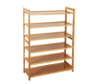 Concise Rectangle 6 Tiers Bamboo Shoe Rack Wood Color - Picture 1 of 5