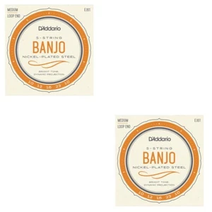 D'Addario Banjo Strings 2 Sets Nickel Steel Loop End Medium EJ61 - Picture 1 of 5
