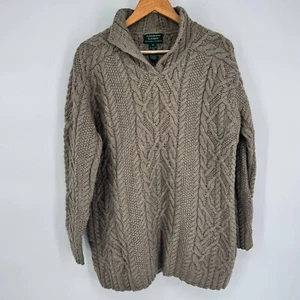 Lauren Ralph Lauren Wool Brown Cable Knit Chunky Pullover Sweater Sz M Cabincore - Picture 1 of 9