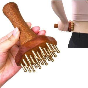 Copper Head Wood Massage Brush Portable Meridian Massager Full Body - Picture 1 of 12