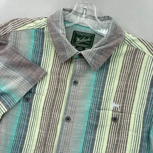 Woolrich Shirt Mens Large Button Up Green Blue Gray Stripe Hike Outdoor Labrador - Picture 1 of 10